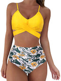 New Cross Strap High Waist Printed Two-Piece Women's Bikini Swimsuit