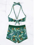 Splicing print halter neck split bikini bikini sexy high waist swimsuit