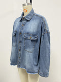 New Retro Loose Denim Shirt Drop Shoulder Blue Large Pocket Shirt