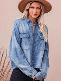 New Retro Loose Denim Shirt Drop Shoulder Blue Large Pocket Shirt