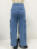 New Street Wash Overalls Multi-Pocket Wide-Leg Lace-Up Jeans