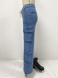 New Street Wash Overalls Multi-Pocket Wide-Leg Lace-Up Jeans